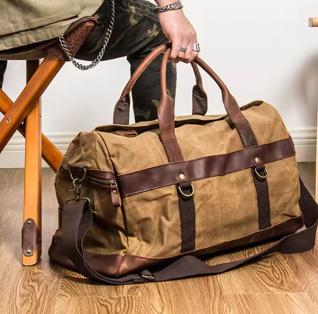 Vintage Canvas & Leather Duffel Bag - Image 9