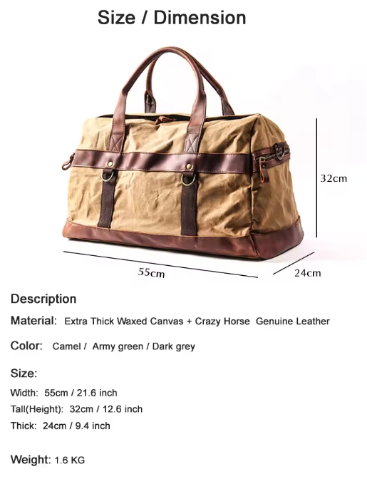Vintage Canvas & Leather Duffel Bag - Image 8