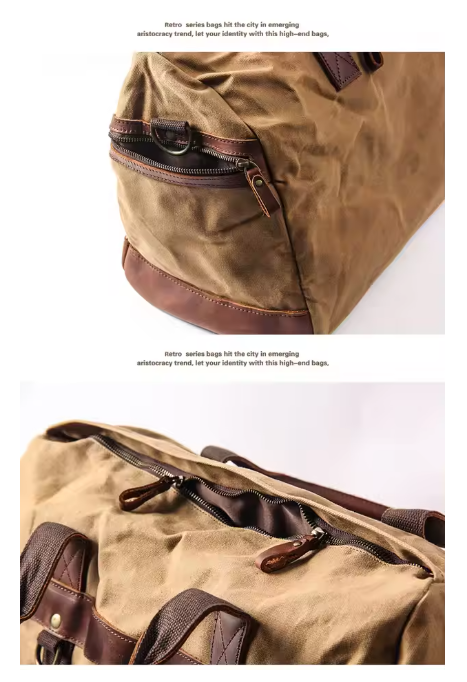 Vintage Canvas & Leather Duffel Bag - Image 6