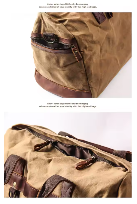 Vintage Canvas & Leather Duffel Bag - Image 5