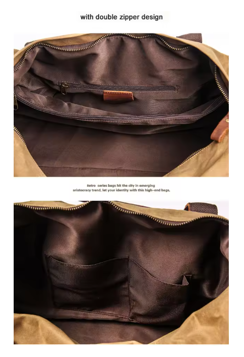 Vintage Canvas & Leather Duffel Bag - Image 3